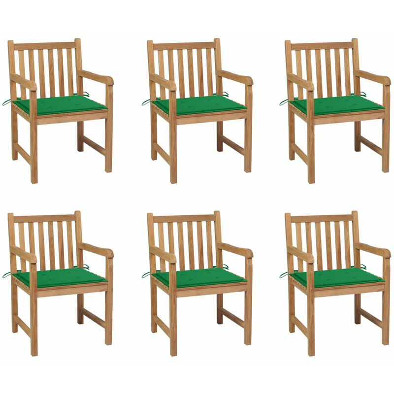 

Sillas de jardin 6 uds madera maciza de teca cojines verde