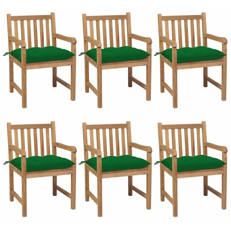 

Sillas de jardin 6 uds madera maciza de teca cojines verde