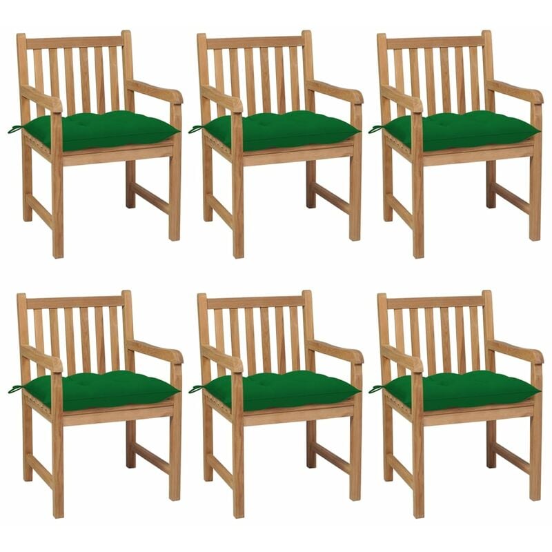 

Sillas de jardín 6 uds madera maciza de teca cojines verde