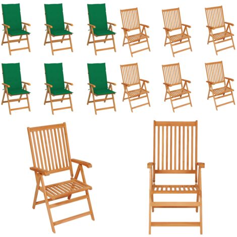 Sillas de jardín 6 uds madera maciza de teca cojines verde - Sillas de exterior - Sillas de jardín de madera