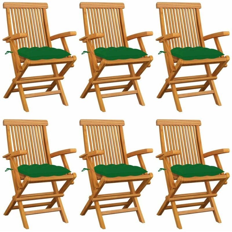 

Sillas de jardin 6 uds madera maciza de teca con cojines verdes