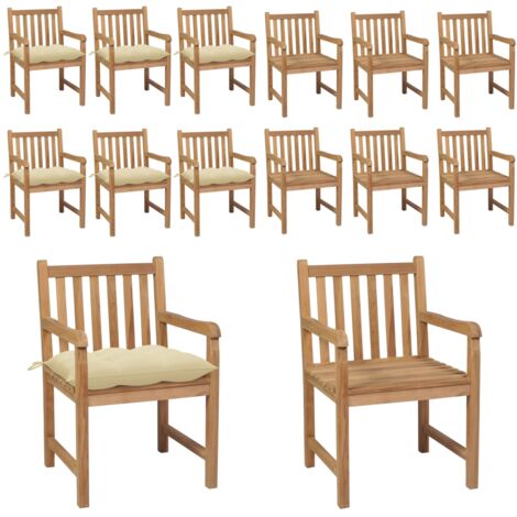 Sillas de jardín 6 uds madera maciza teca cojines crema blanca - Madera de teca - Cojines para jardín