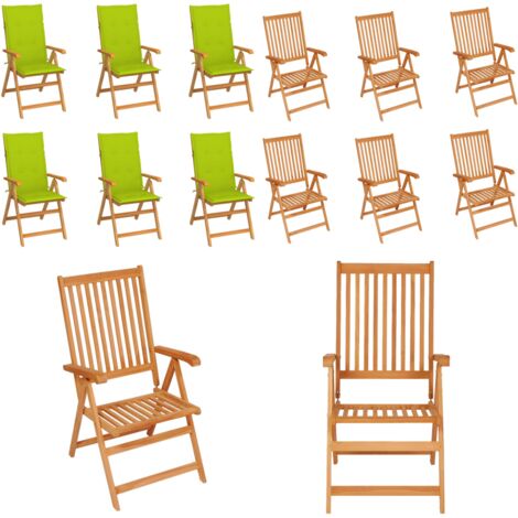 Sillas de jardín 6 uds madera maciza teca cojines verde brillo - Sillas de exterior - Madera de teca