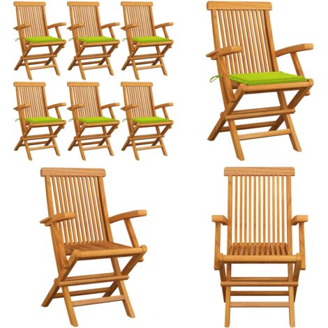 Sillas de jardín 6 uds madera teca con cojines verde brillante - Sillas de jardín de madera - Sillas de jardín plegables