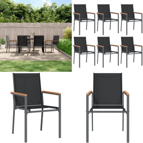 Sillas de jardín 6 uds textilene y acero negro 55x61,5x90 cm - Sillas de jardín negras - Sillas de jardín textilene