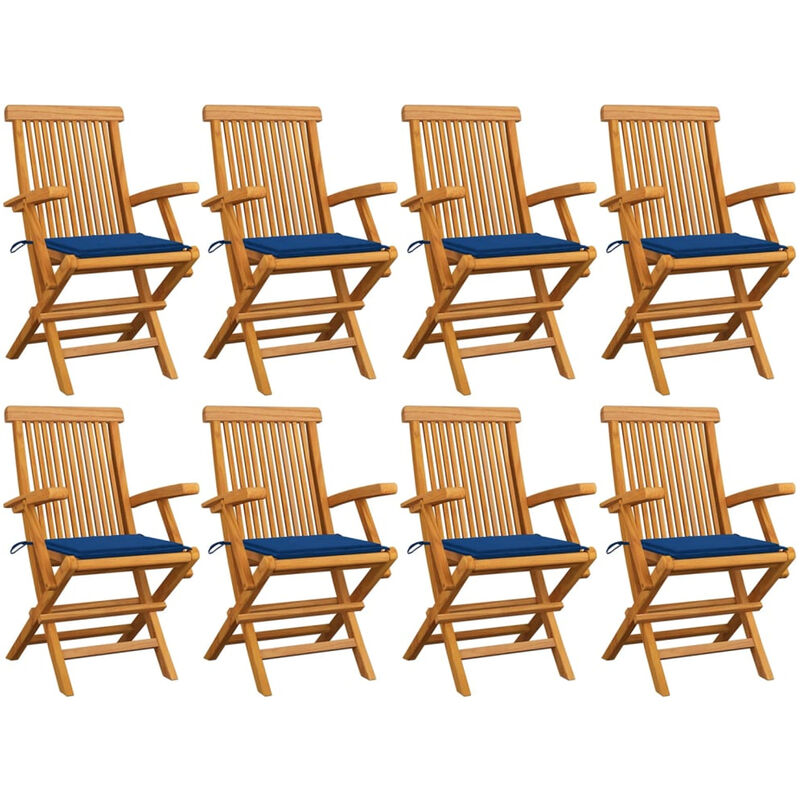

Sillas de jardin 8 uds madera de teca con cojines azul royal