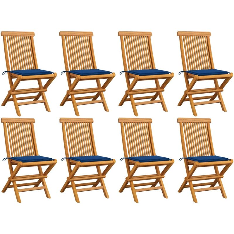 

Sillas de jardín 8 uds madera de teca con cojines azul royal