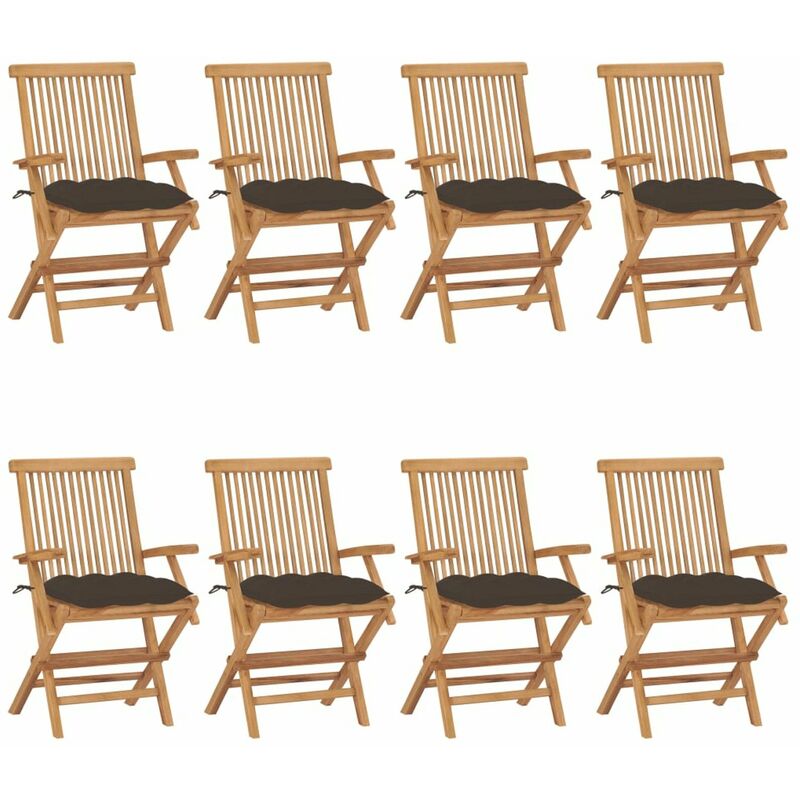 

Sillas de jardin 8 uds madera de teca con cojines gris taupe