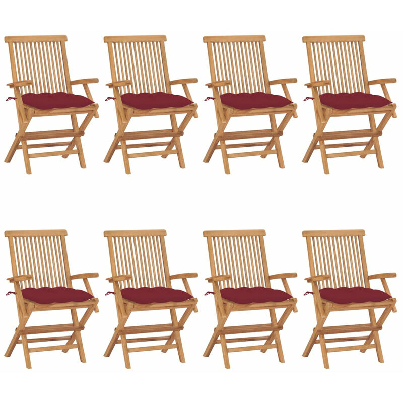 

Sillas de jardin 8 uds madera de teca con cojines rojo tinto