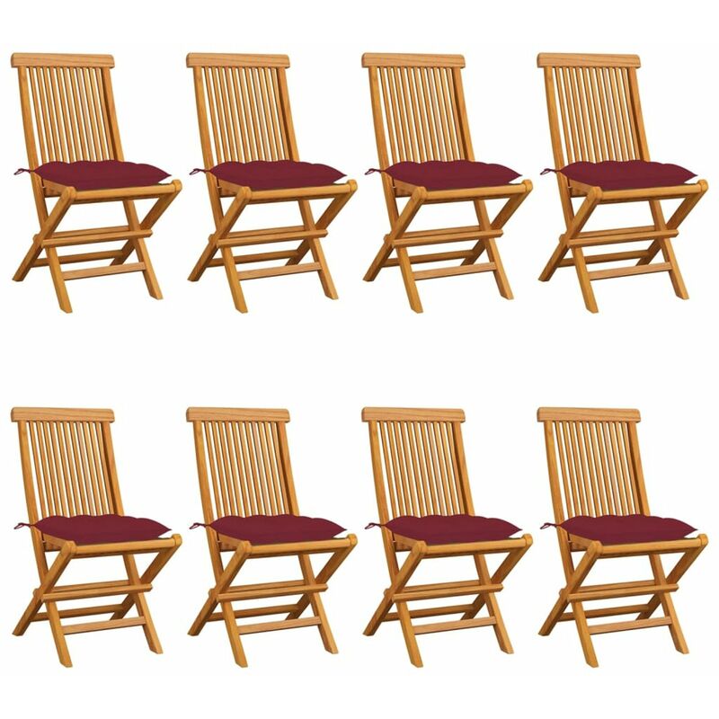 

Sillas de jardin 8 uds madera de teca con cojines rojo tinto