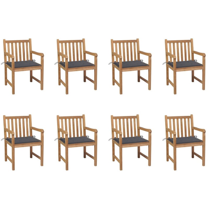 

Sillas de jardin 8 uds madera maciza de teca cojines antracita