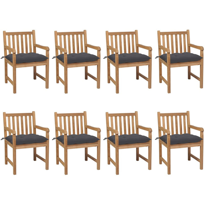 

Sillas de jardin 8 uds madera maciza de teca cojines antracita