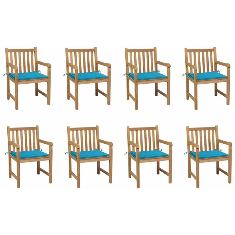 

Sillas de jardin 8 uds madera maciza de teca cojines azul