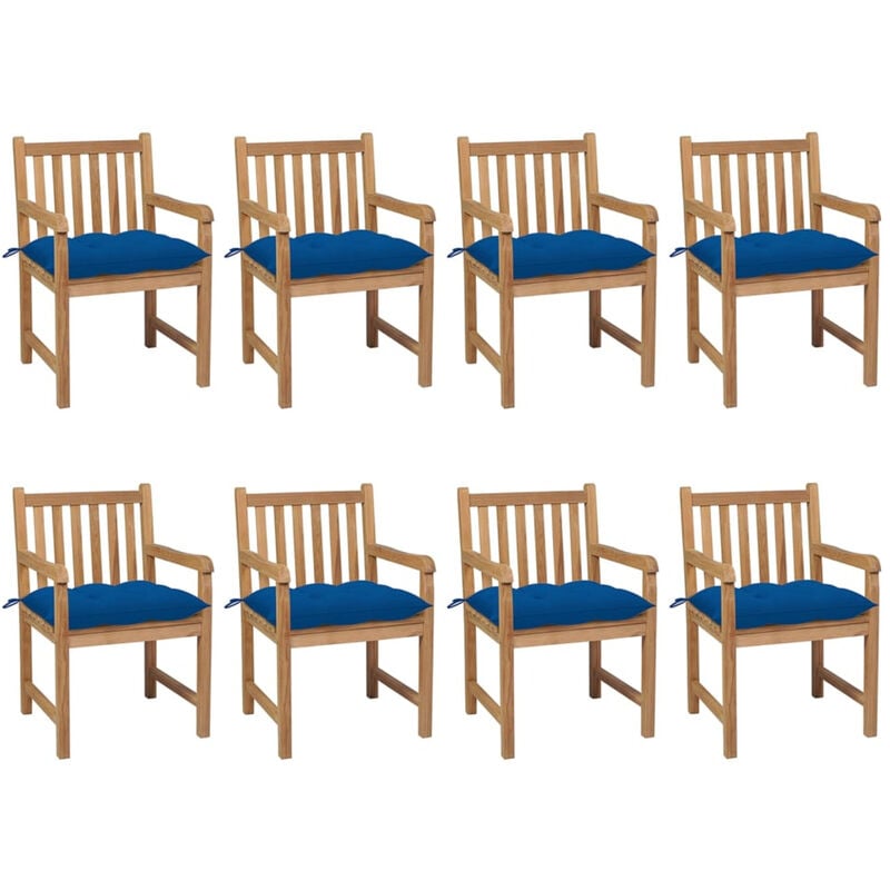 

Sillas de jardin 8 uds madera maciza de teca cojines azul