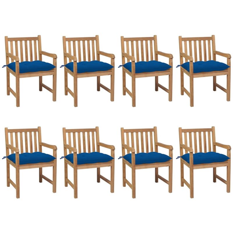 

Sillas de jardín 8 uds madera maciza de teca cojines azul