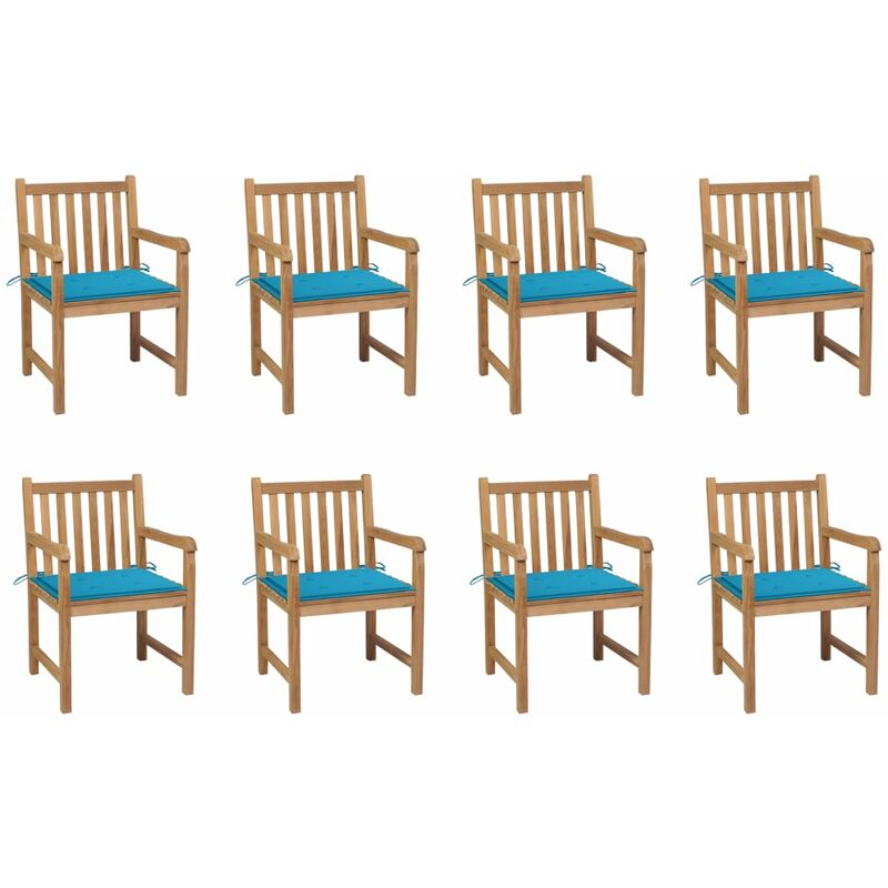 

Sillas de jardín 8 uds madera maciza de teca cojines azul