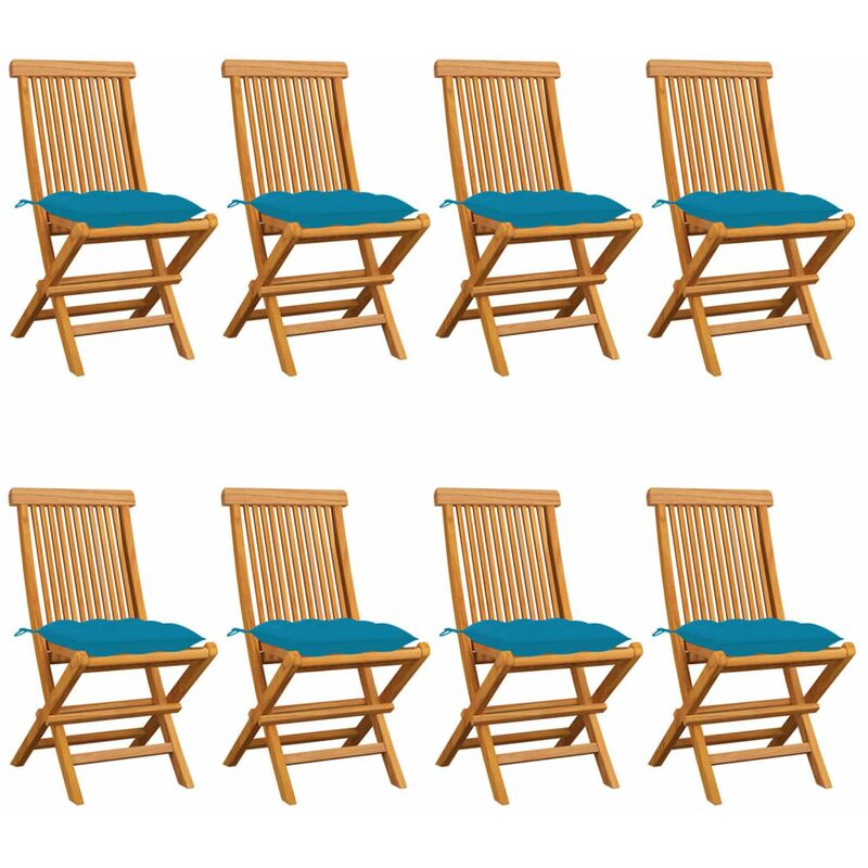 

Sillas de jardin 8 uds madera maciza de teca cojines azul claro