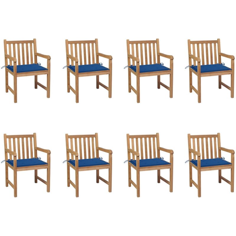 

Sillas de jardín 8 uds madera maciza de teca cojines azul royal