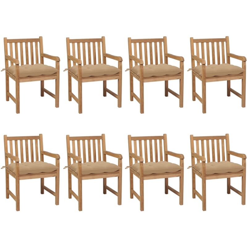 

Sillas de jardín 8 uds madera maciza de teca cojines beige