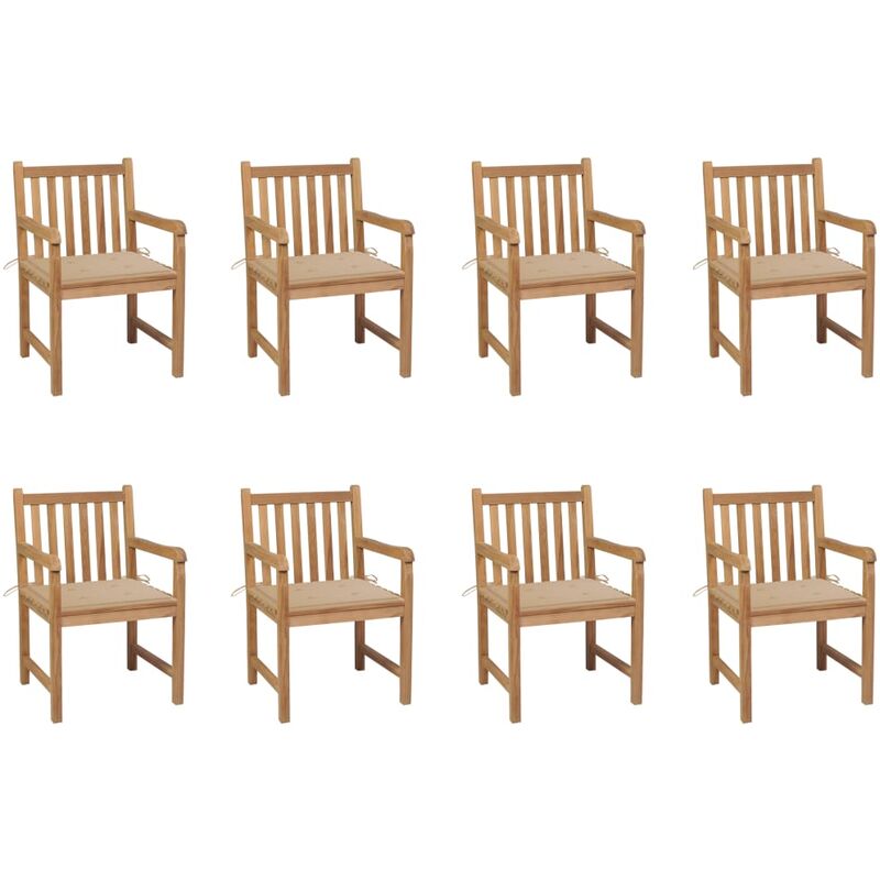

Sillas de jardín 8 uds madera maciza de teca cojines beige