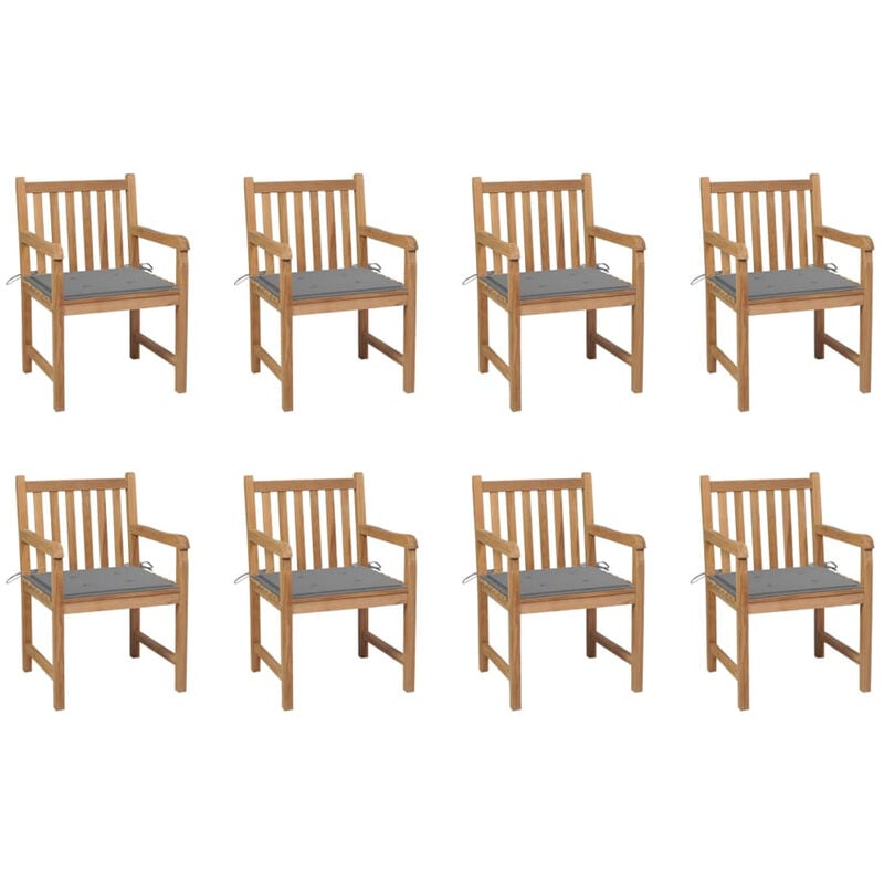 

Sillas de jardin 8 uds madera maciza de teca cojines gris