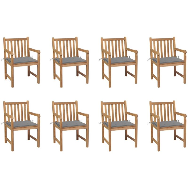 

Sillas de jardín 8 uds madera maciza de teca cojines gris