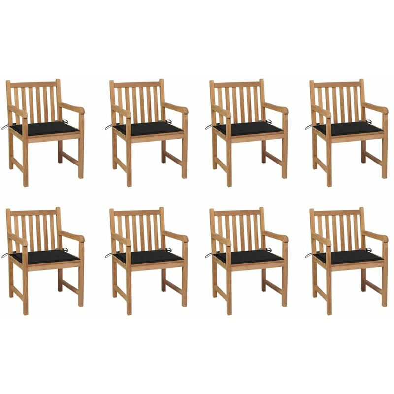 

Sillas de jardin 8 uds madera maciza de teca cojines negro