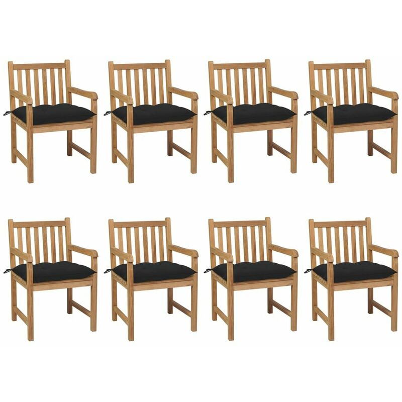 

Sillas de jardin 8 uds madera maciza de teca cojines negro