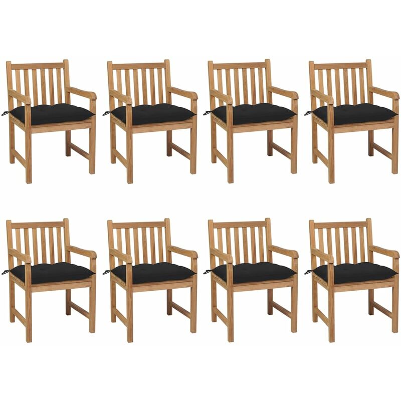 

Sillas de jardín 8 uds madera maciza de teca cojines negro