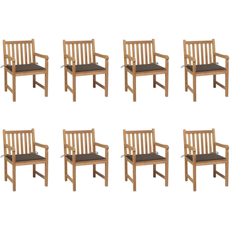 

Sillas de jardin 8 uds madera maciza de teca cojines taupe