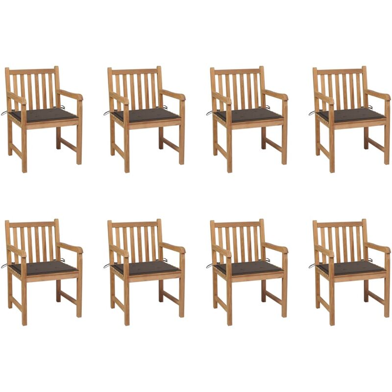 

Sillas de jardín 8 uds madera maciza de teca cojines taupé