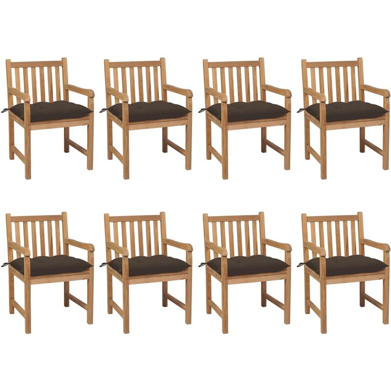 

Sillas de jardín 8 uds madera maciza de teca cojines taupé