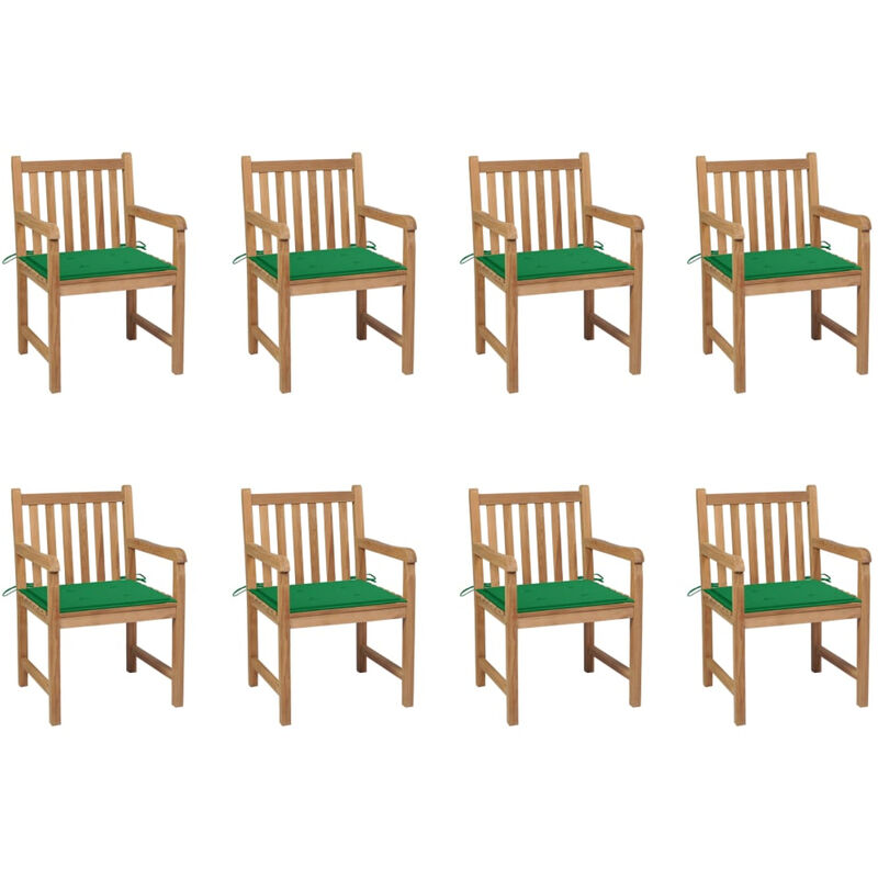 

Sillas de jardin 8 uds madera maciza de teca cojines verde