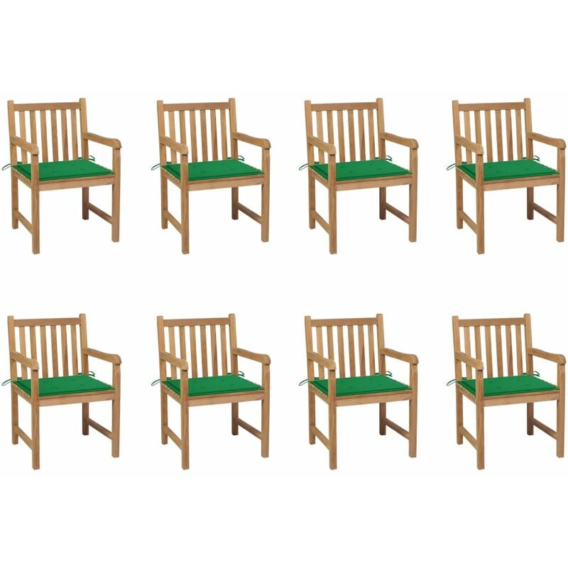 

Sillas de jardín 8 uds madera maciza de teca cojines verde