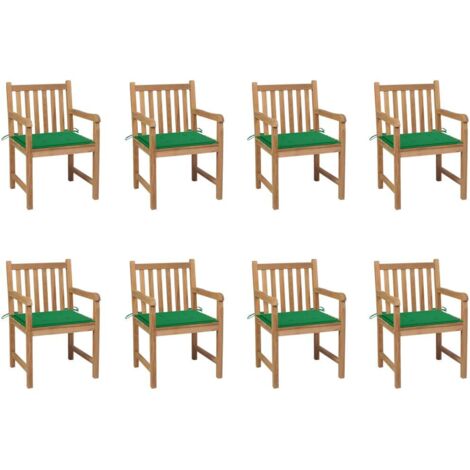 Sillas de jardín 8 uds madera maciza de teca cojines verde