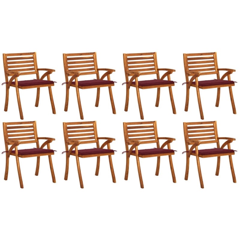 

Sillas de jardin 8 uds madera maciza de teca con cojines