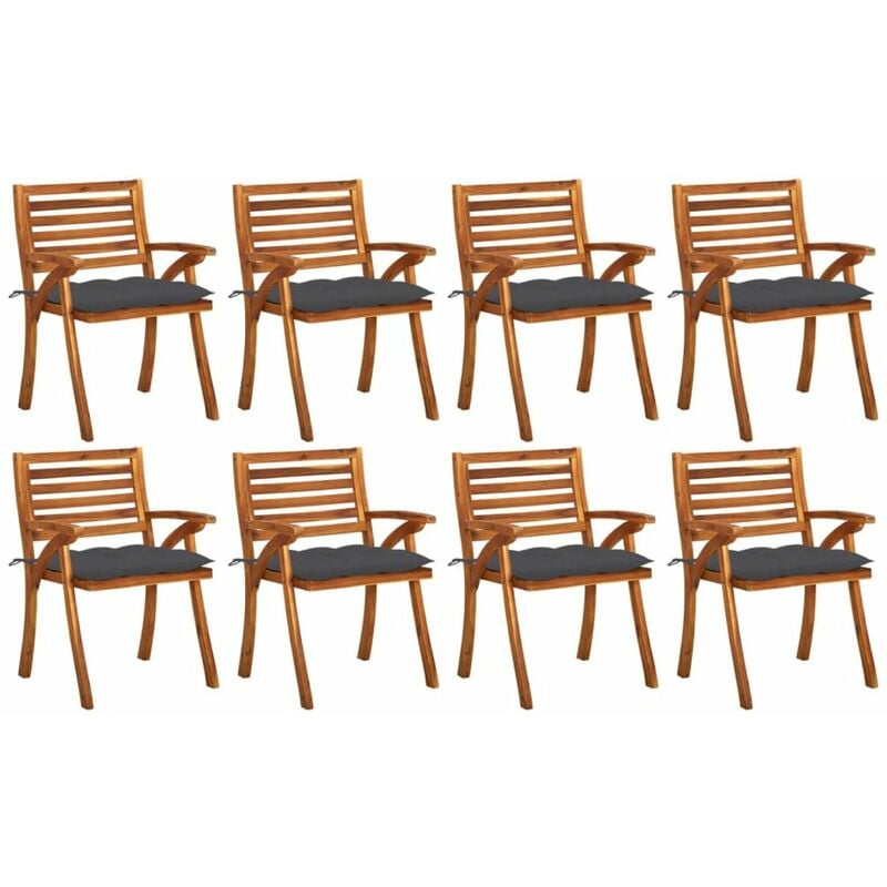 

Sillas de jardin 8 uds madera maciza de teca con cojines