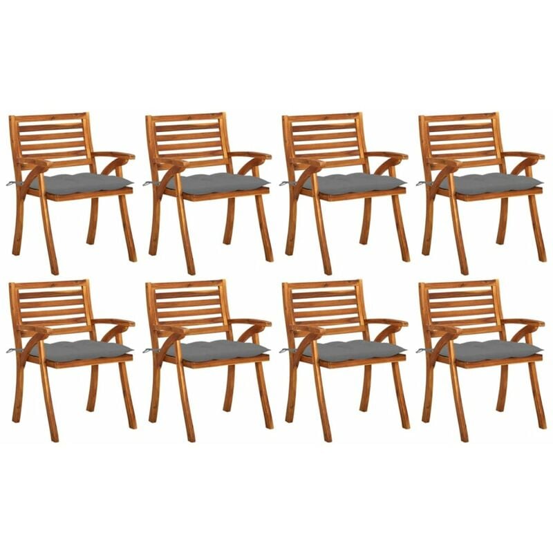 

Sillas de jardin 8 uds madera maciza de teca con cojines