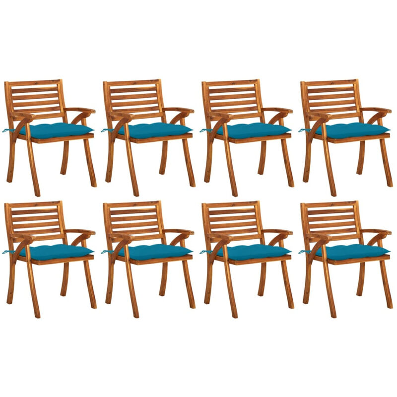 

Sillas de jardin 8 uds madera maciza de teca con cojines
