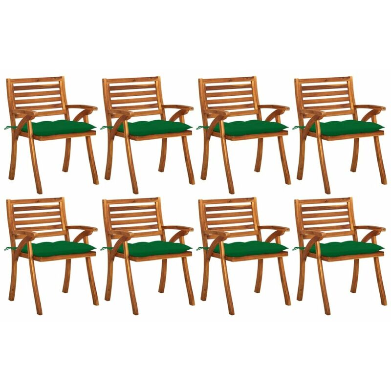 

Sillas de jardin 8 uds madera maciza de teca con cojines