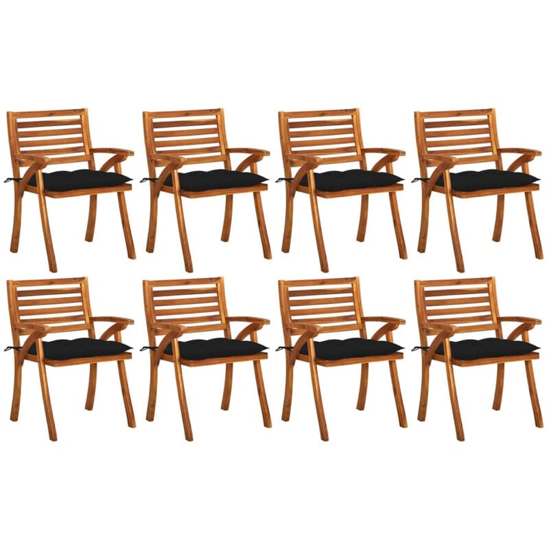 

Sillas de jardin 8 uds madera maciza de teca con cojines