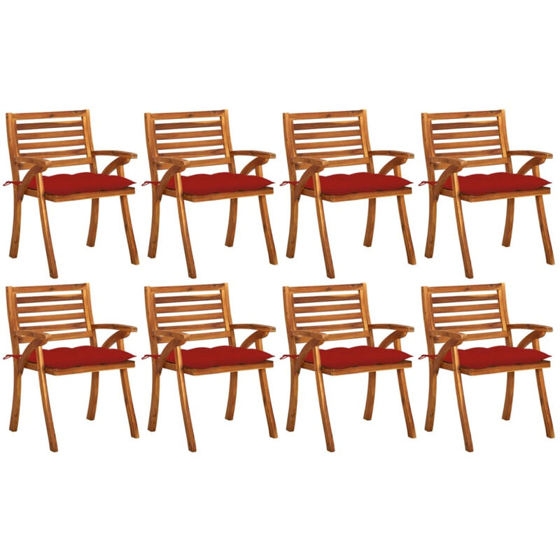 

Sillas de jardin 8 uds madera maciza de teca con cojines