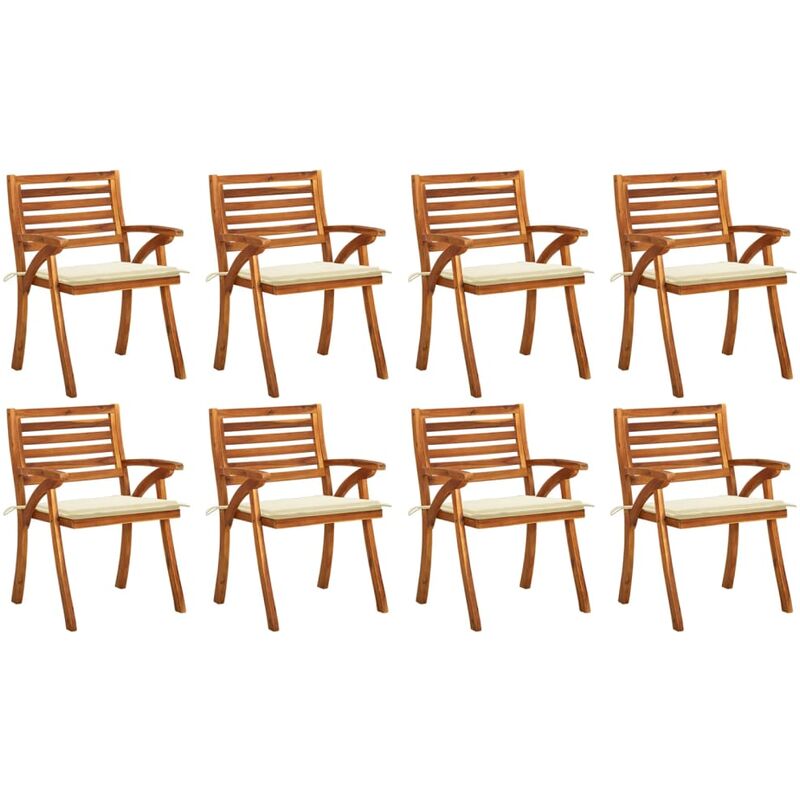 

Sillas de jardín 8 uds madera maciza de teca con cojines