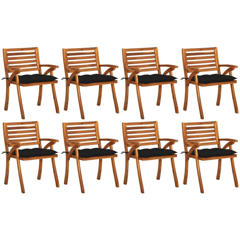

Sillas de jardín 8 uds madera maciza de teca con cojines