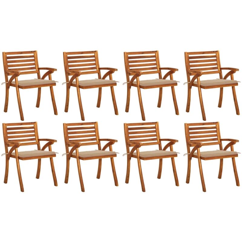 

Sillas de jardín 8 uds madera maciza de teca con cojines