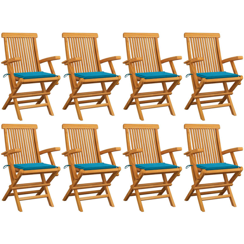 

Happyshopping - Sillas de jardin 8 uds madera maciza de teca con cojines azules