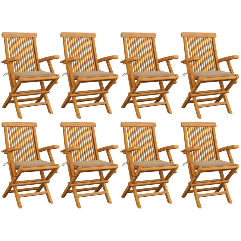 

Happyshopping - Sillas de jardin 8 uds madera maciza de teca con cojines beige
