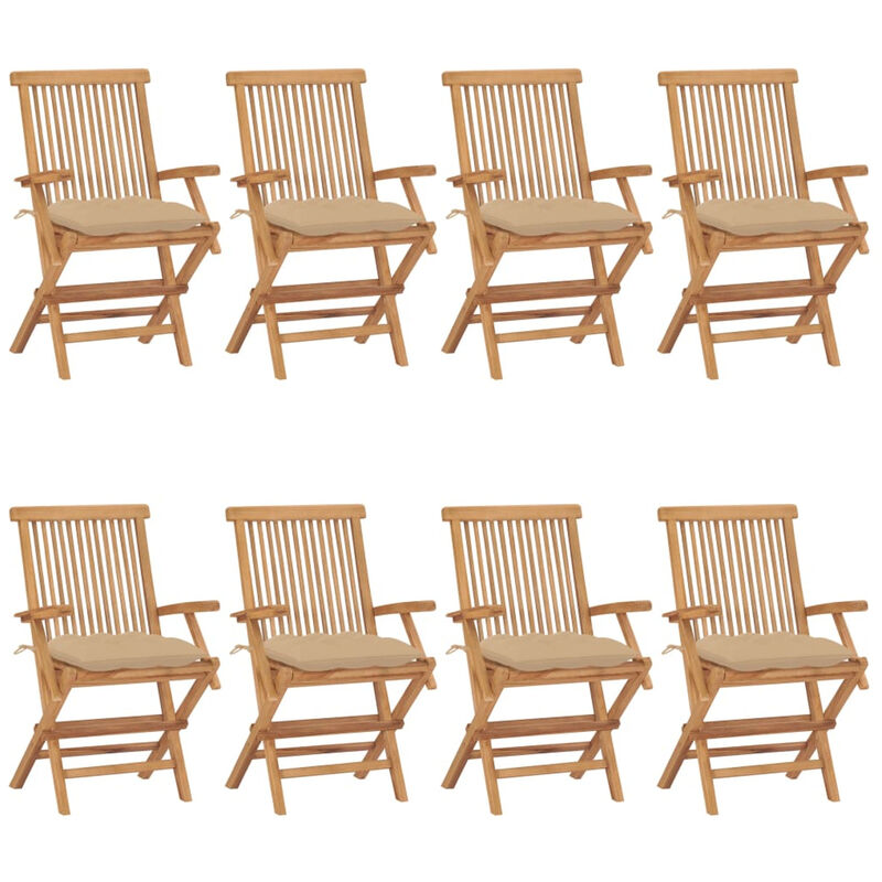 

Sillas de jardin 8 uds madera maciza de teca con cojines beige