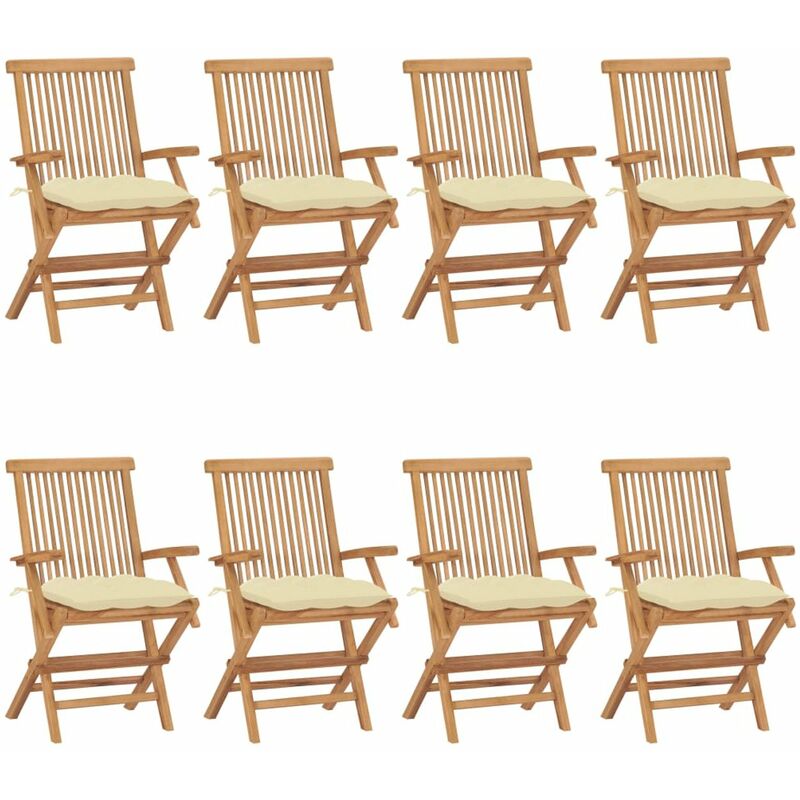 

Happyshopping - Sillas de jardin 8 uds madera maciza de teca con cojines crema
