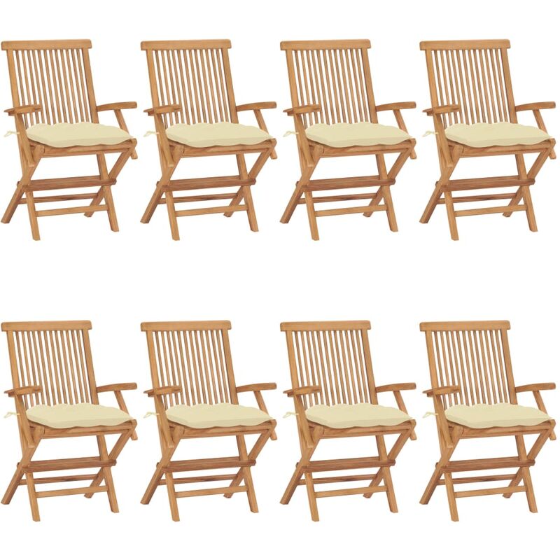 

Sillas de jardín 8 uds madera maciza de teca con cojines crema